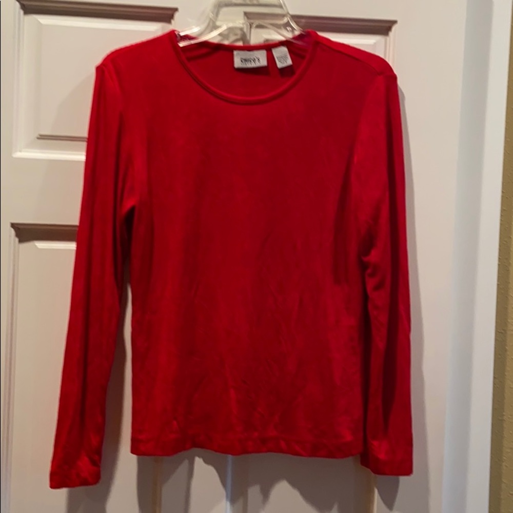 Chico’s Travelers Bright Red Round Neck Blouse  S